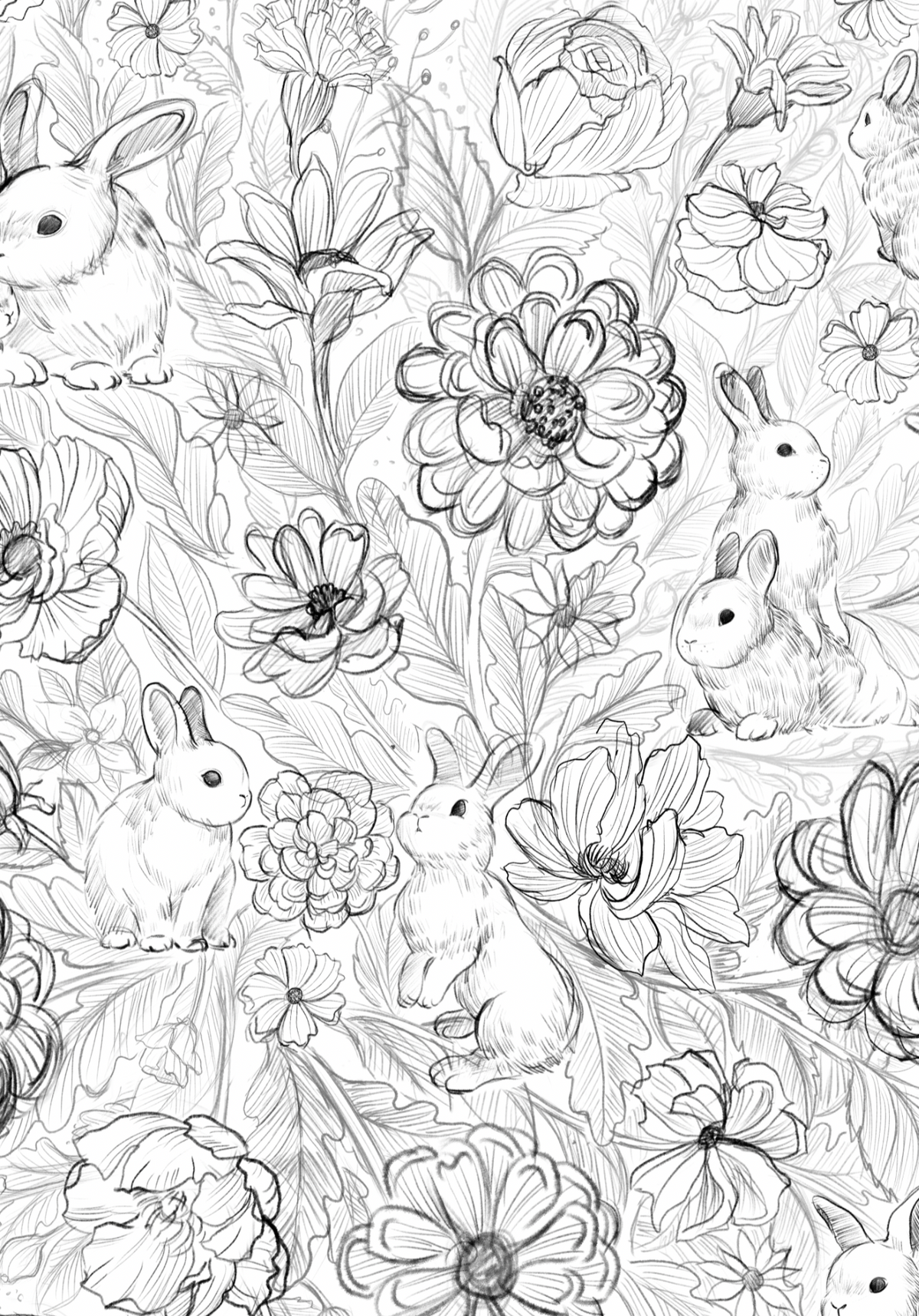 Bunny in the Floral Breeze Art Print Postcard Post Cards