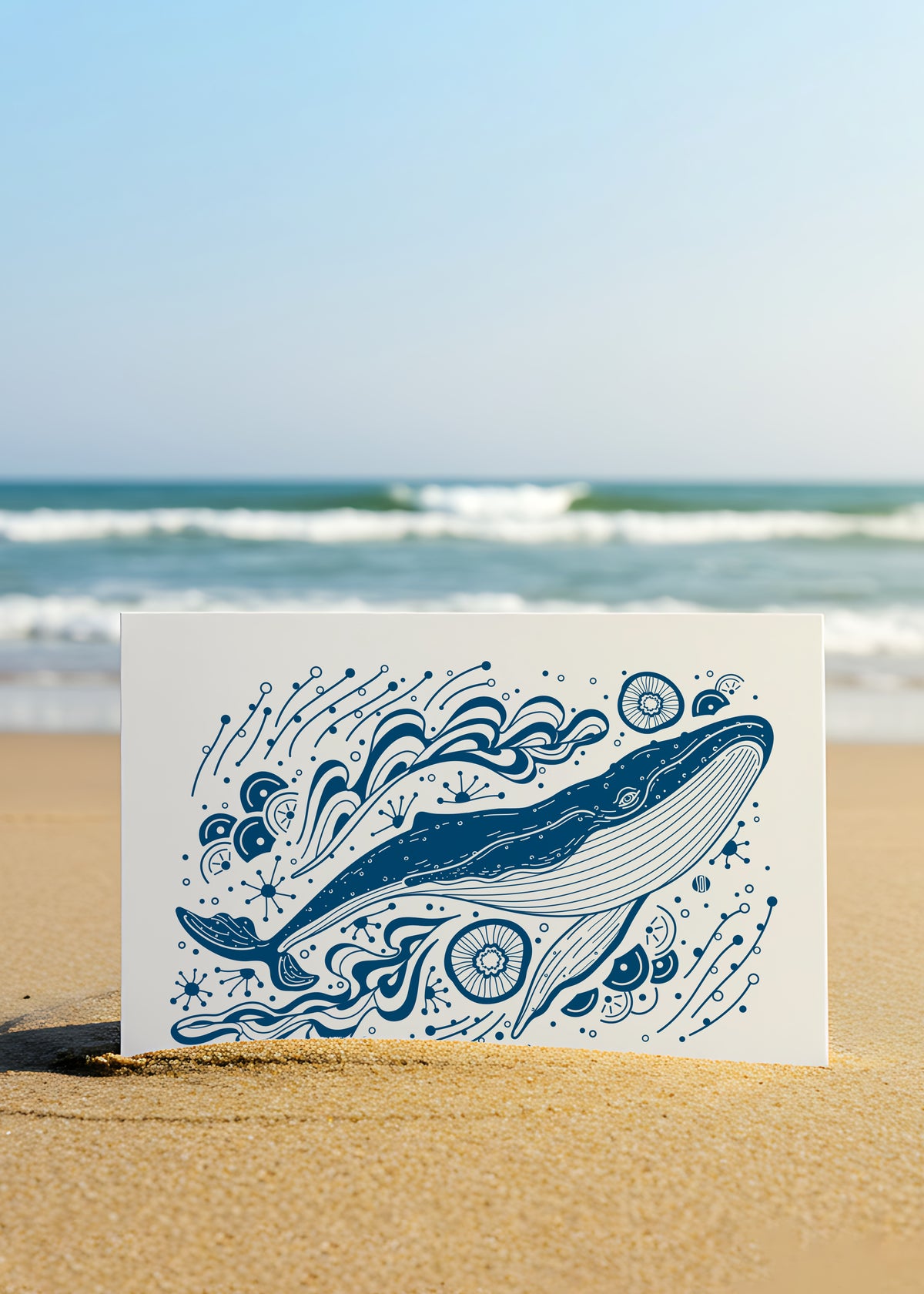 Whale, and the Ocean Art Print Postcard (Blue)