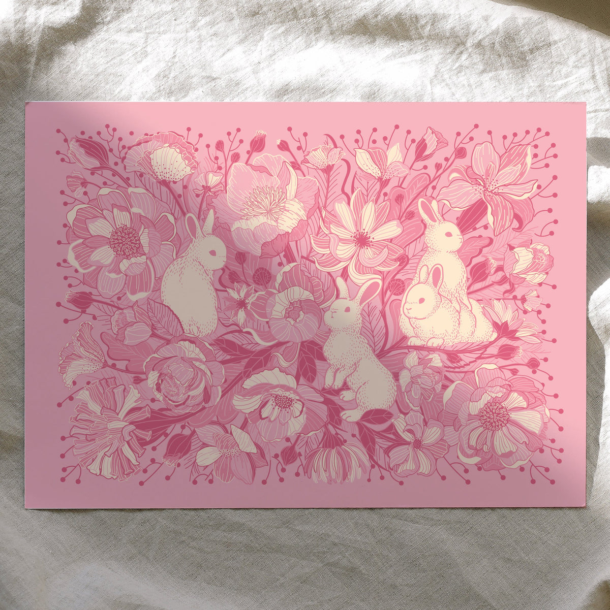 Bunny in the Floral Breeze Art Print Postcard