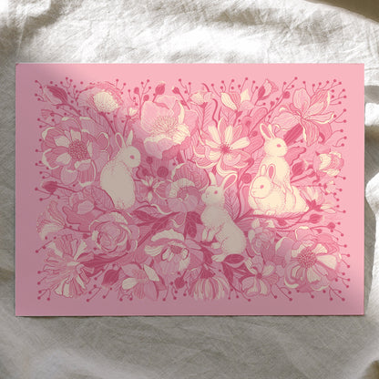 Bunny in the Floral Breeze Art Print Postcard