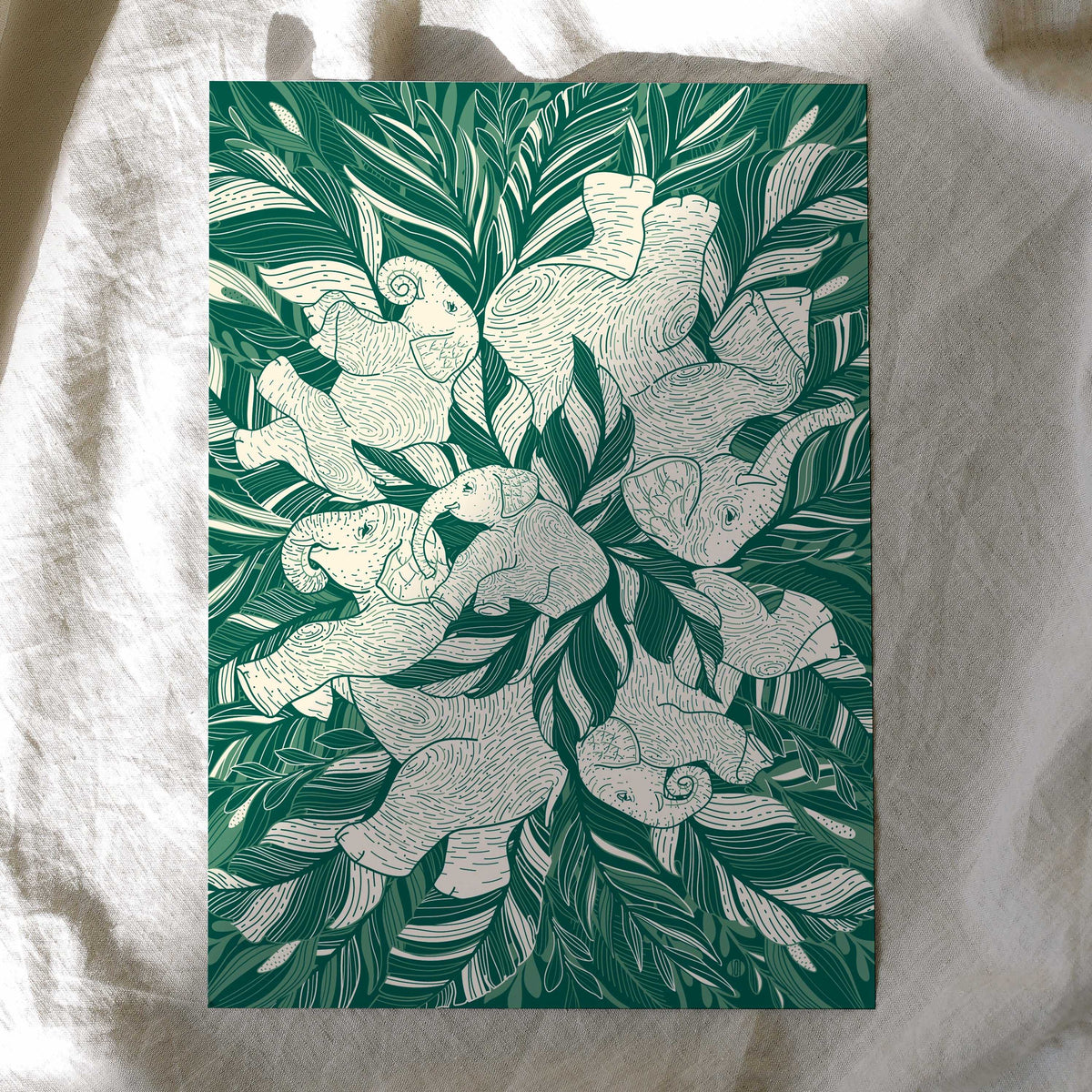 Elephant, "Siesta" Art Print Postcard Post Cards