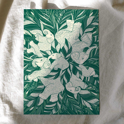 Elephant, "Siesta" Art Print Postcard Post Cards