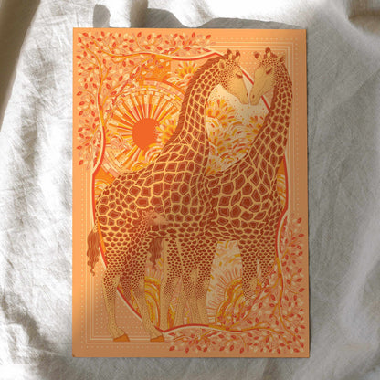 Giraffe, "Surya" in the Grassland Art print Postcard Post Cards