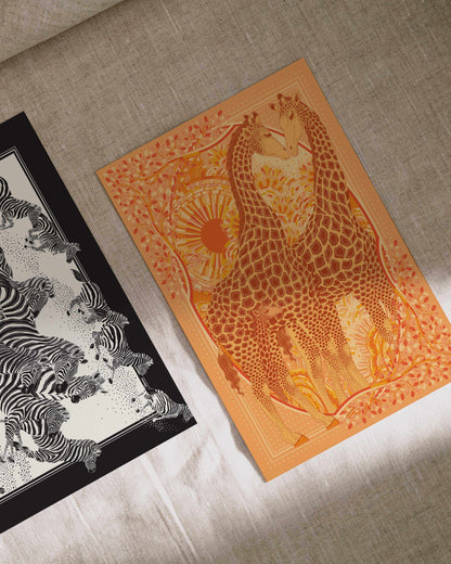 Giraffe, "Surya" in the Grassland Art print Postcard Post Cards