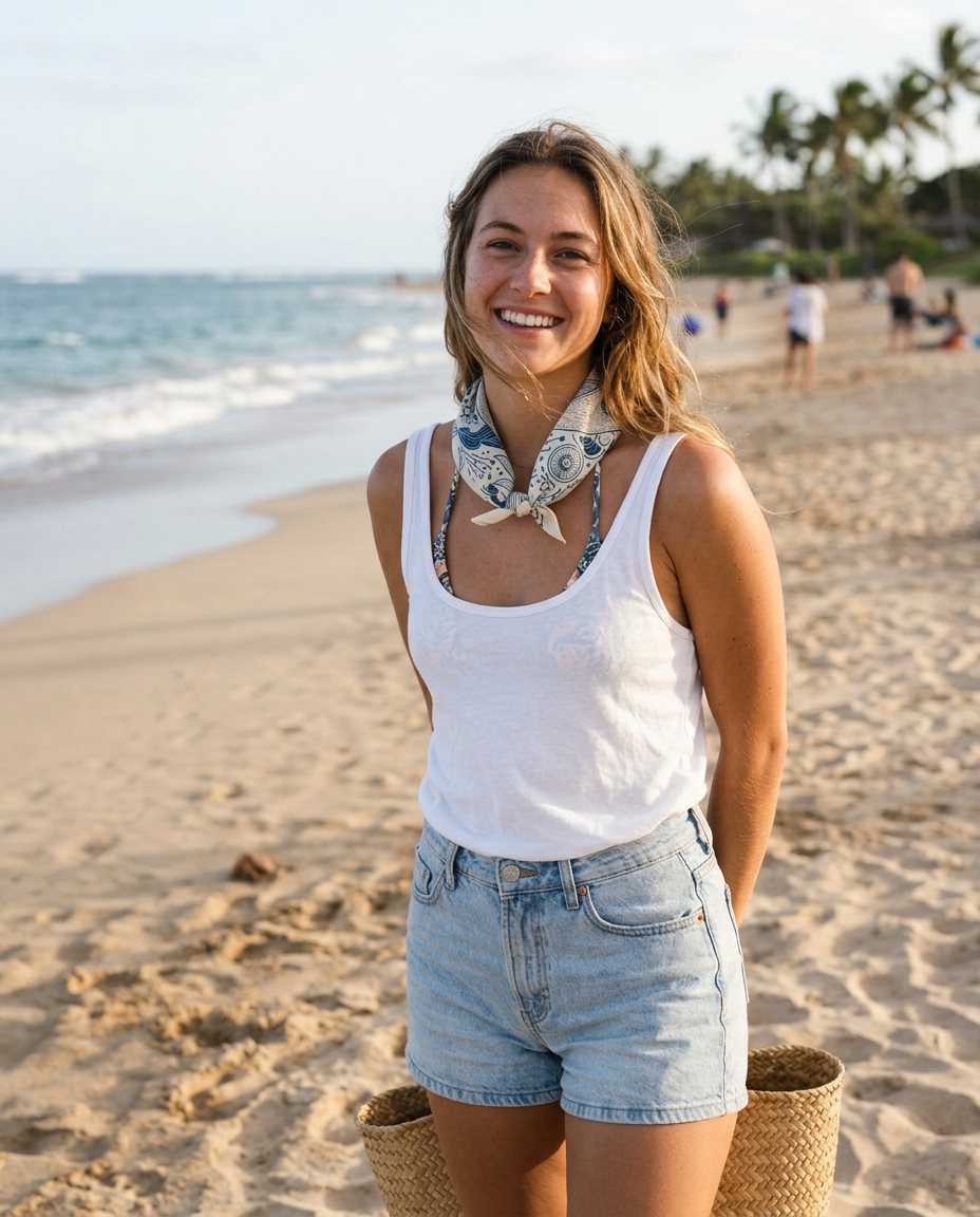 Whale, and the Ocean Bandana Scarf (Off-White)