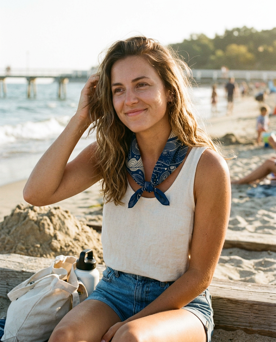 Whale, and the Ocean Bandana Scarf (Navy)