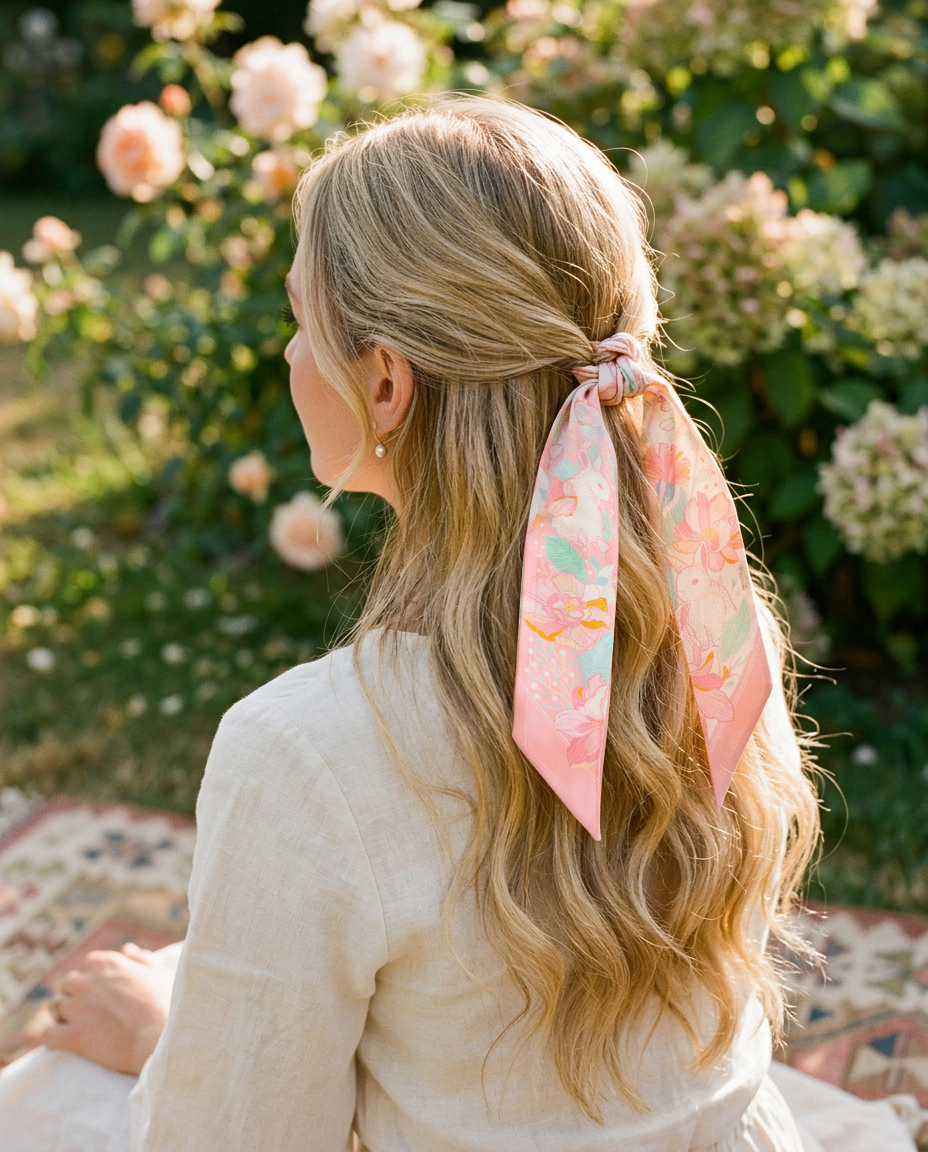 Floral Bunny Art Silk Twilly