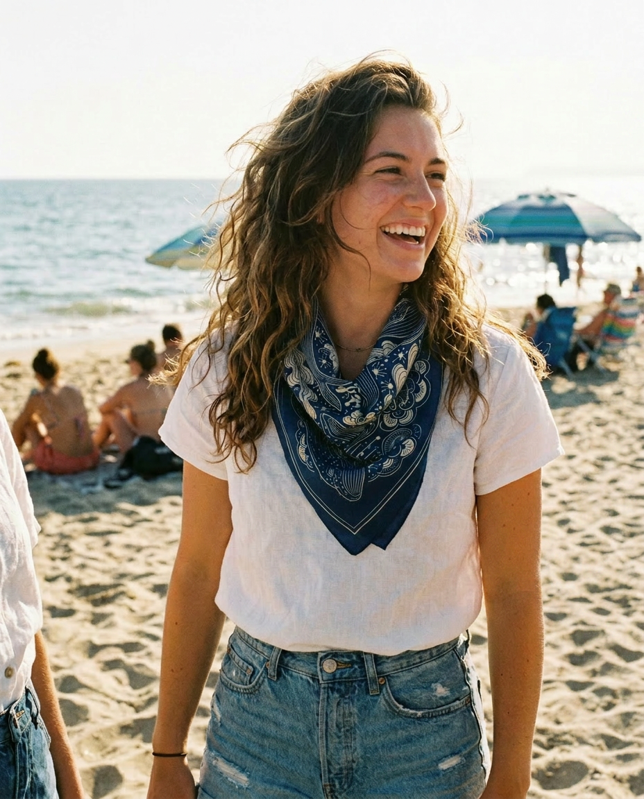 Whale, and the Ocean Bandana Scarf (Navy)