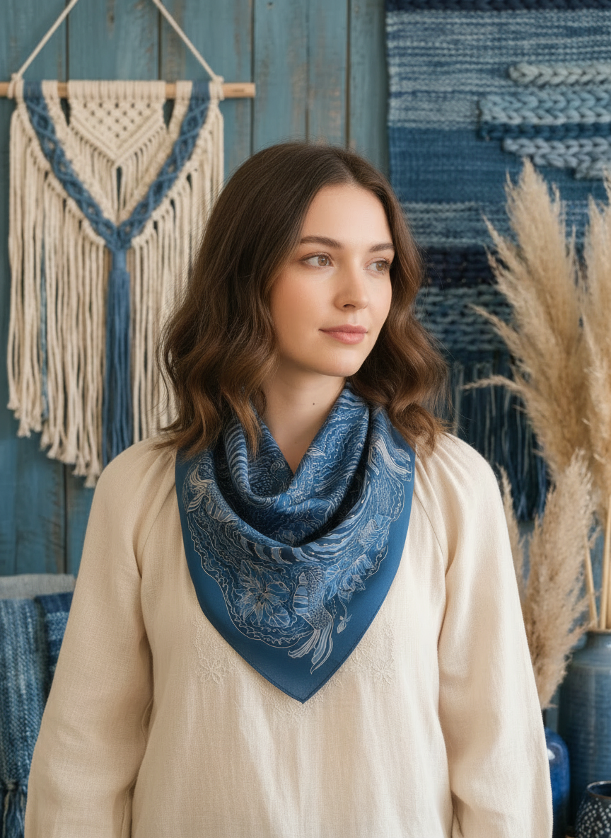Tiger Art Bandana Scarf (Indigo)