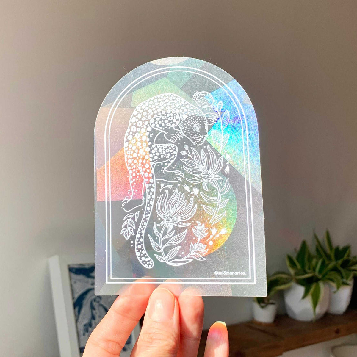 Leopard and the Tropical flowers Suncatcher Sticker Decorative Stickers
