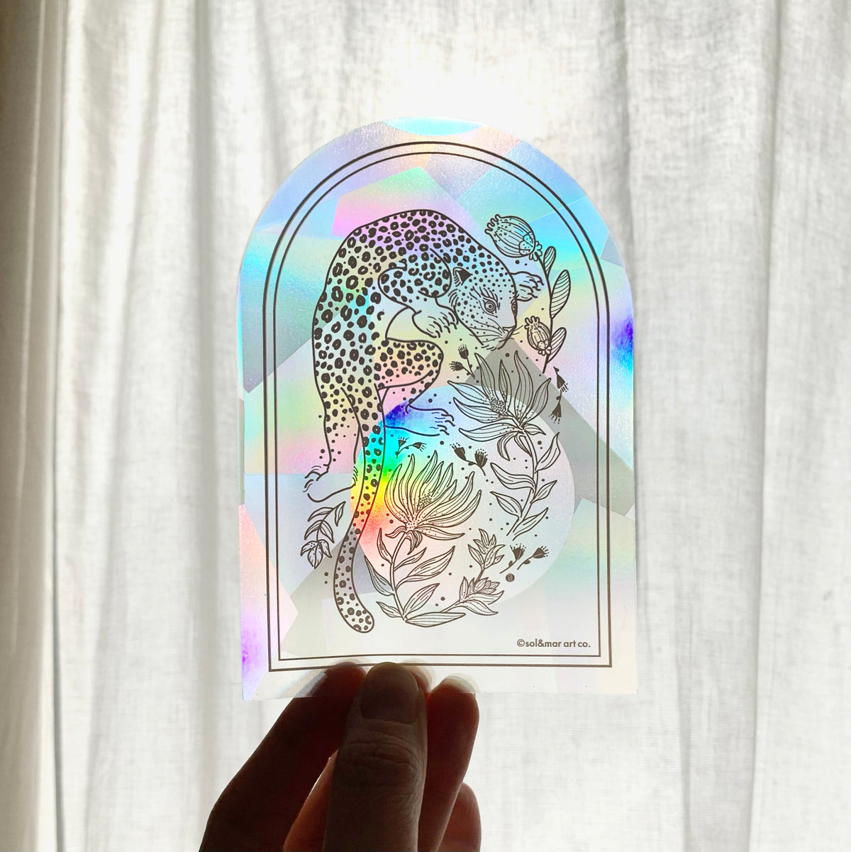 Leopard and the Tropical flowers Suncatcher Sticker