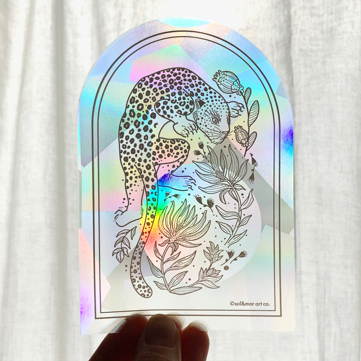 Leopard and the Tropical flowers Suncatcher Sticker
