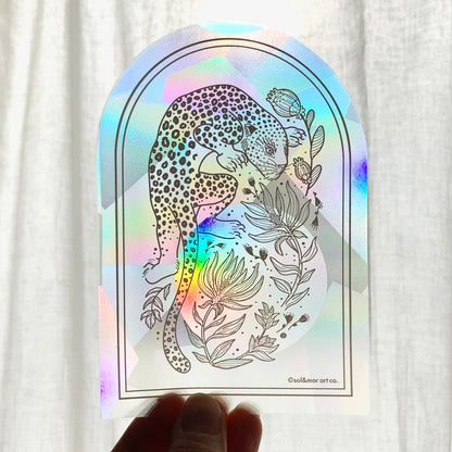 Leopard and the Tropical flowers Suncatcher Sticker