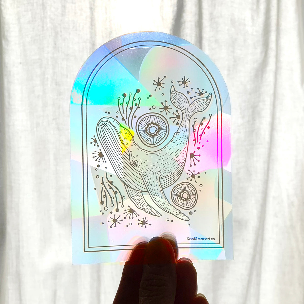 Whale, and the Ocean Suncatcher Sticker