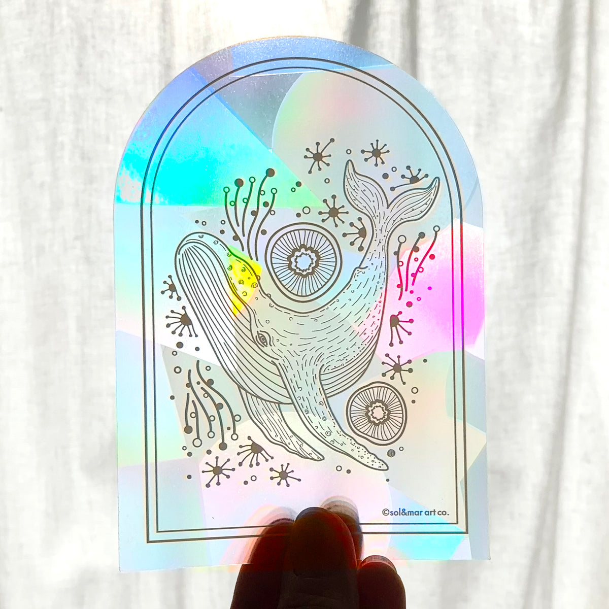 Whale, and the Ocean Suncatcher Sticker