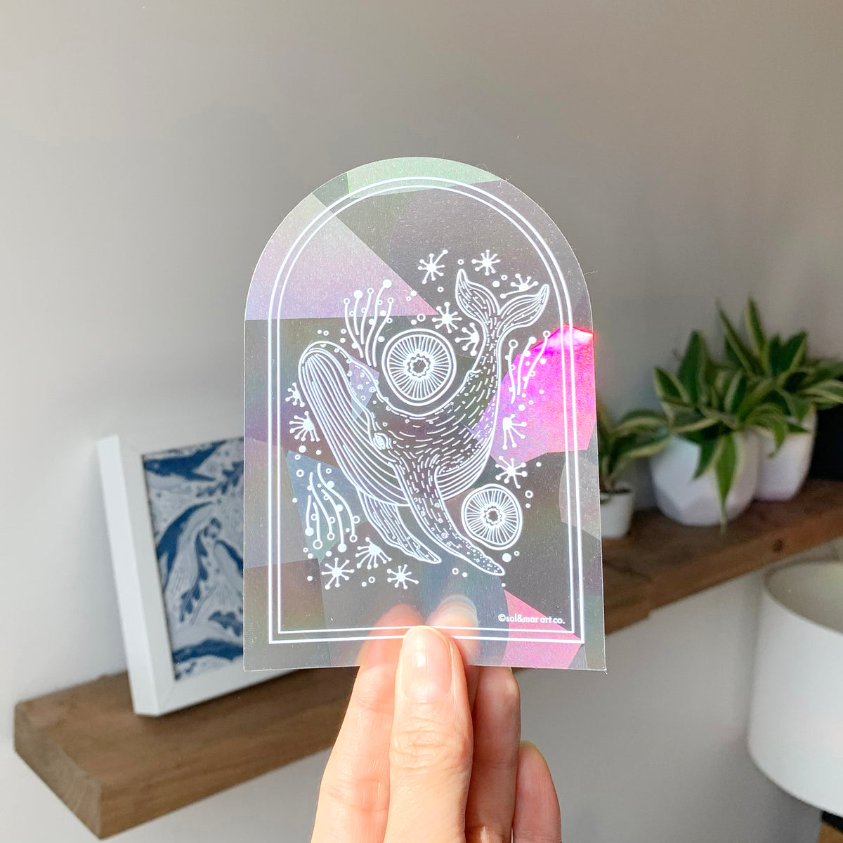 Whale, and the Ocean Suncatcher Sticker