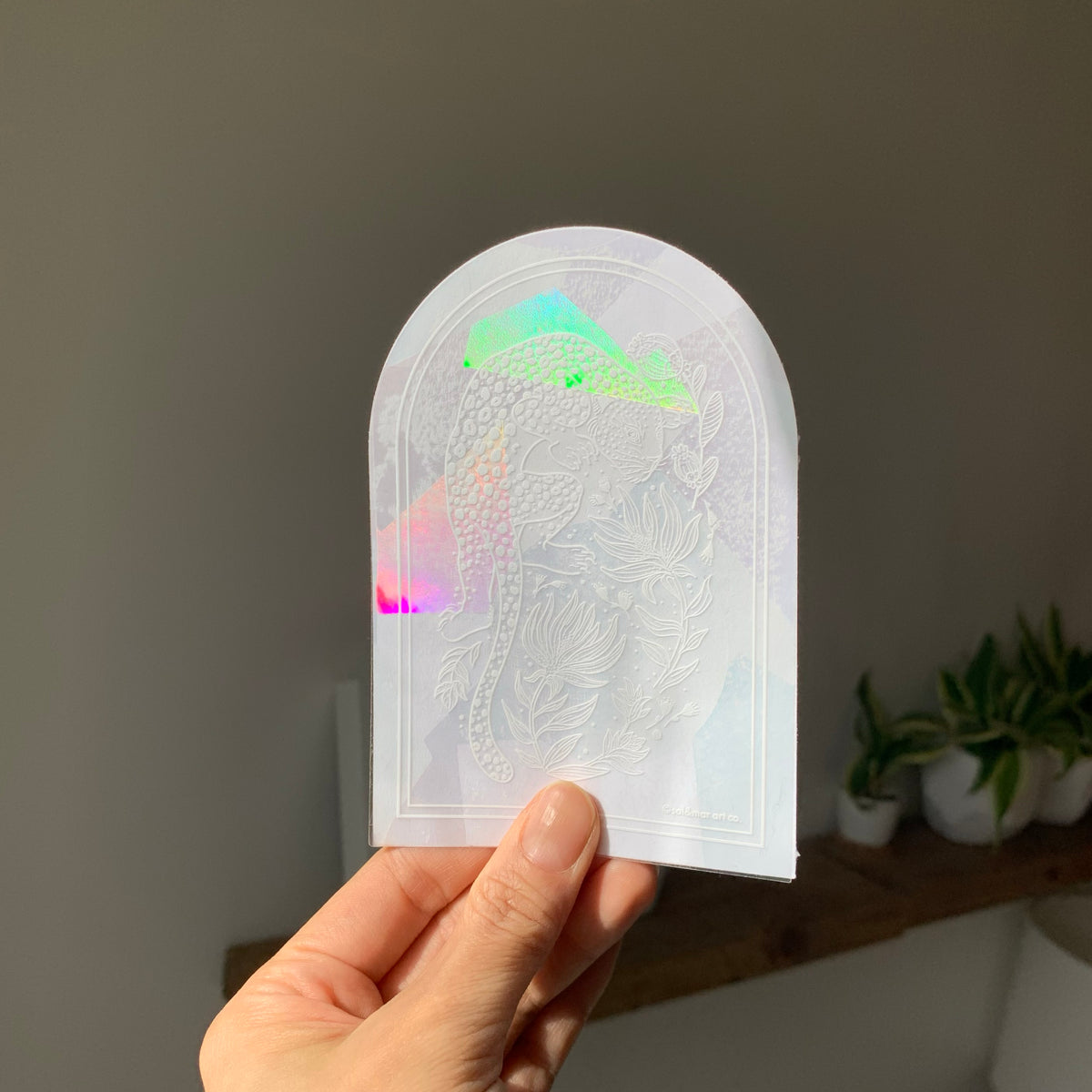 Leopard and the Tropical flowers Suncatcher Sticker
