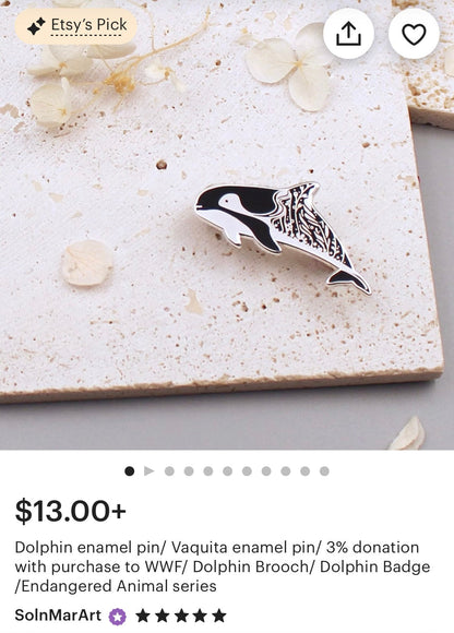 Dolphin enamel pin (Vaquita) Brooches & Lapel Pins