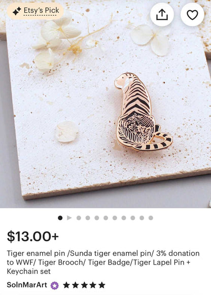 Tiger Enamel Pin (Sunda Tiger) Brooches & Lapel Pins