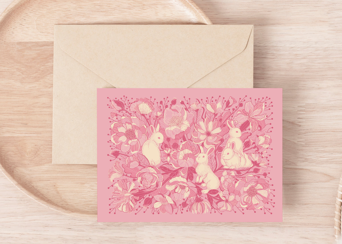 Bunny in the Floral Breeze Art Print Postcard
