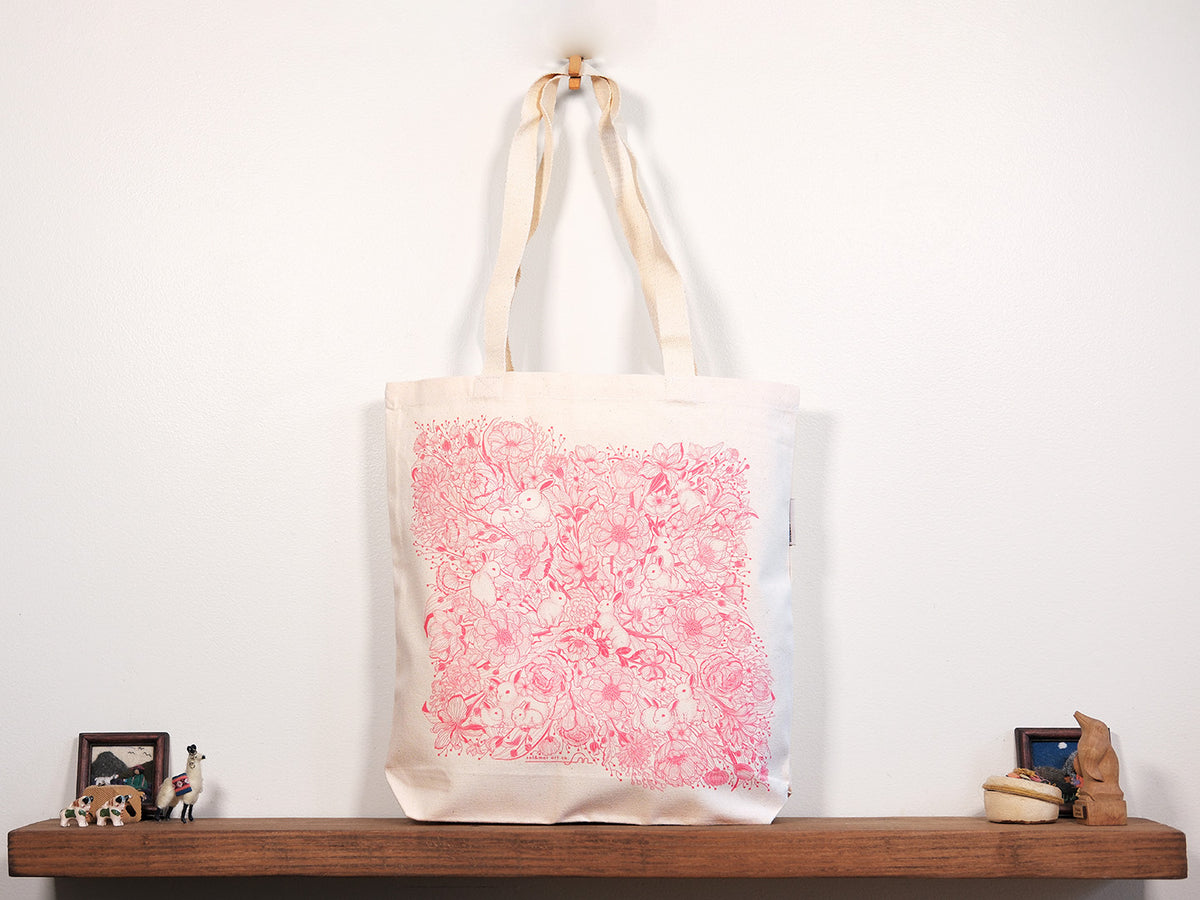 Floral Bunny Canvas Tote Bag