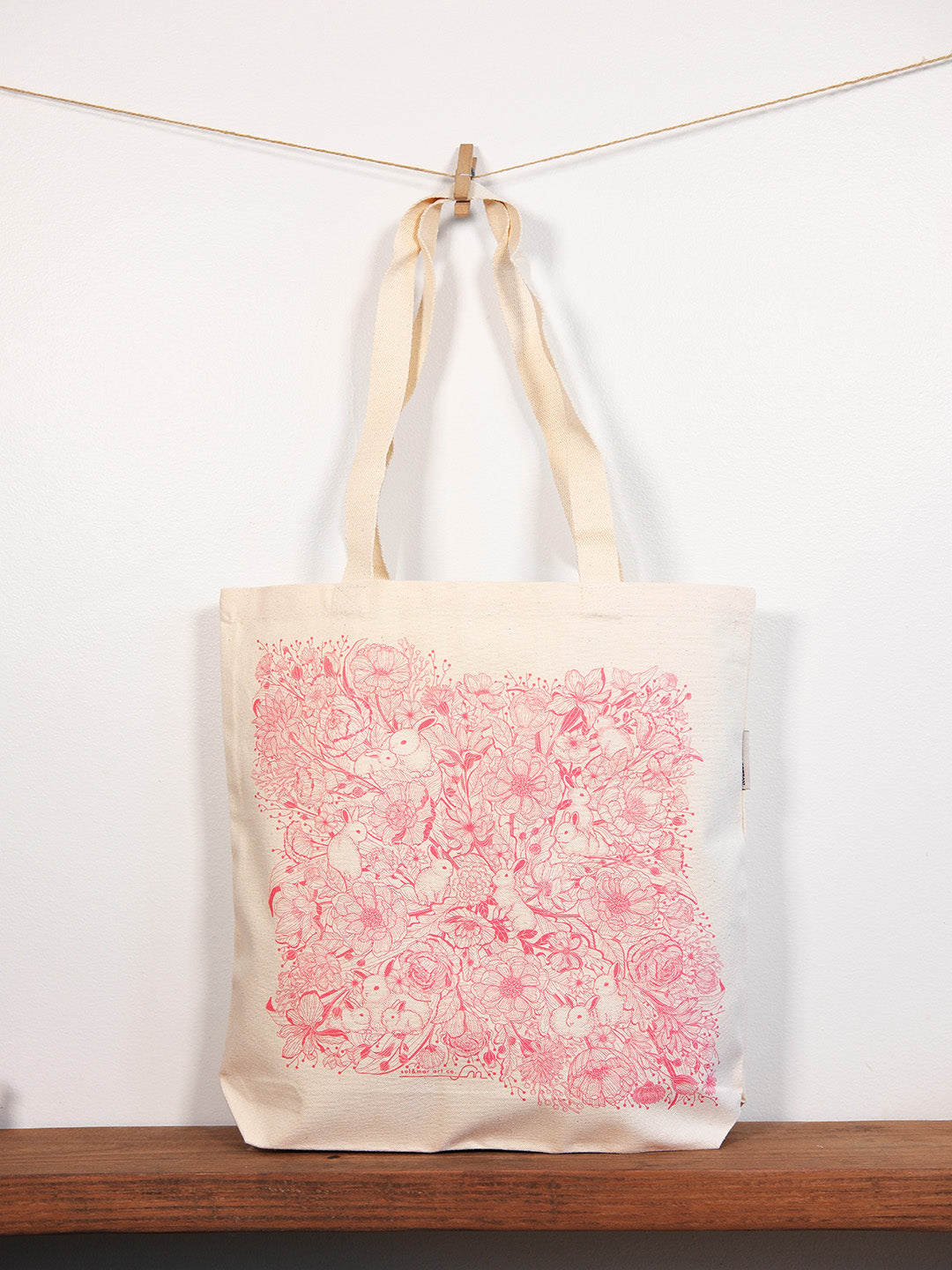 Floral Bunny Canvas Tote Bag