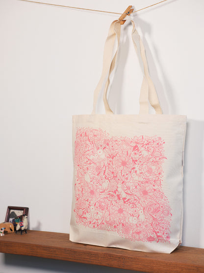 Floral Bunny Canvas Tote Bag