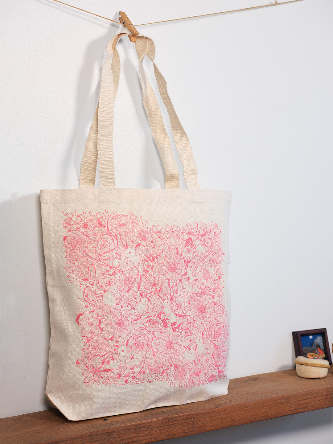 Floral Bunny Canvas Tote Bag