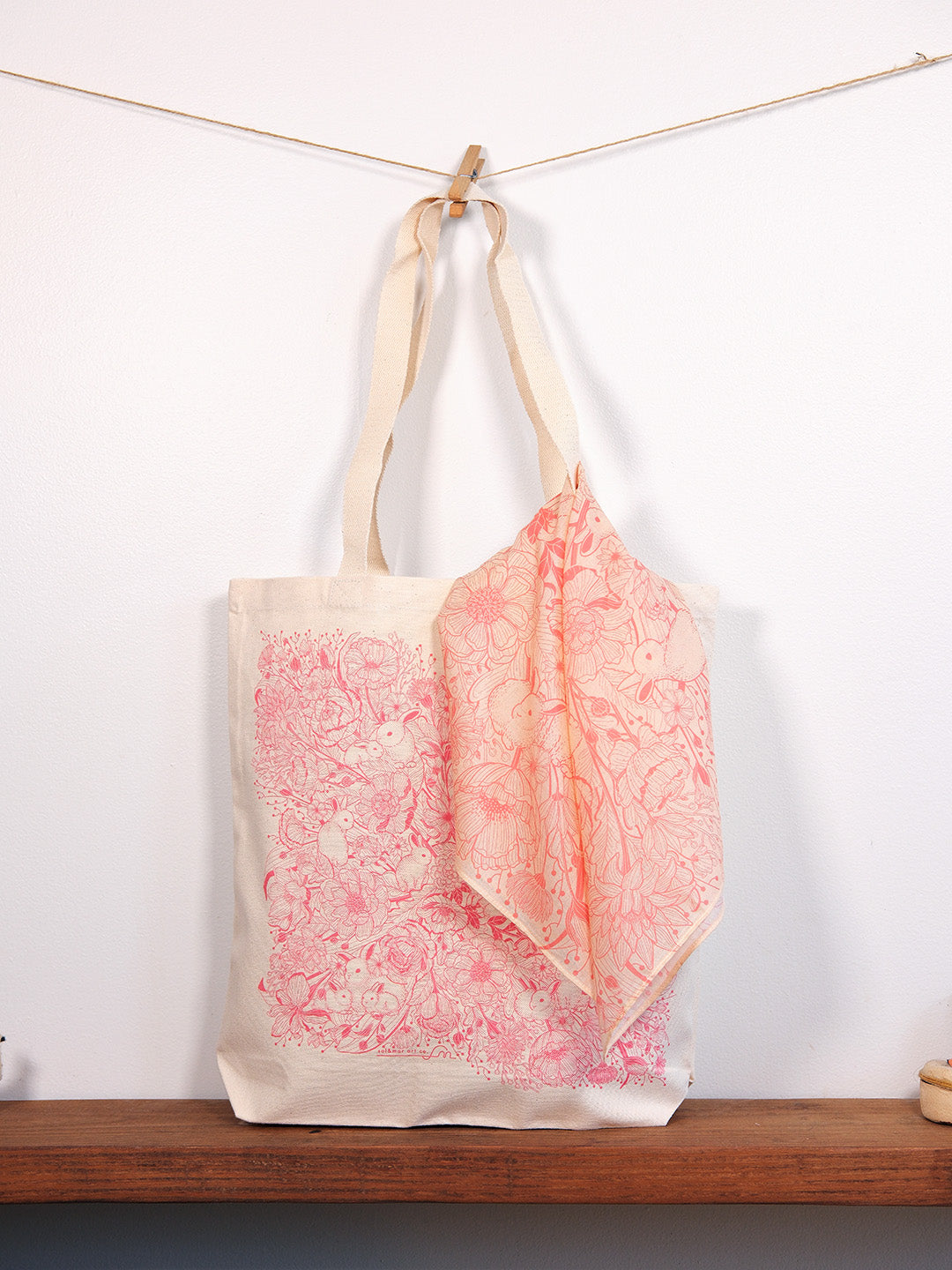 Floral Bunny Canvas Tote Bag
