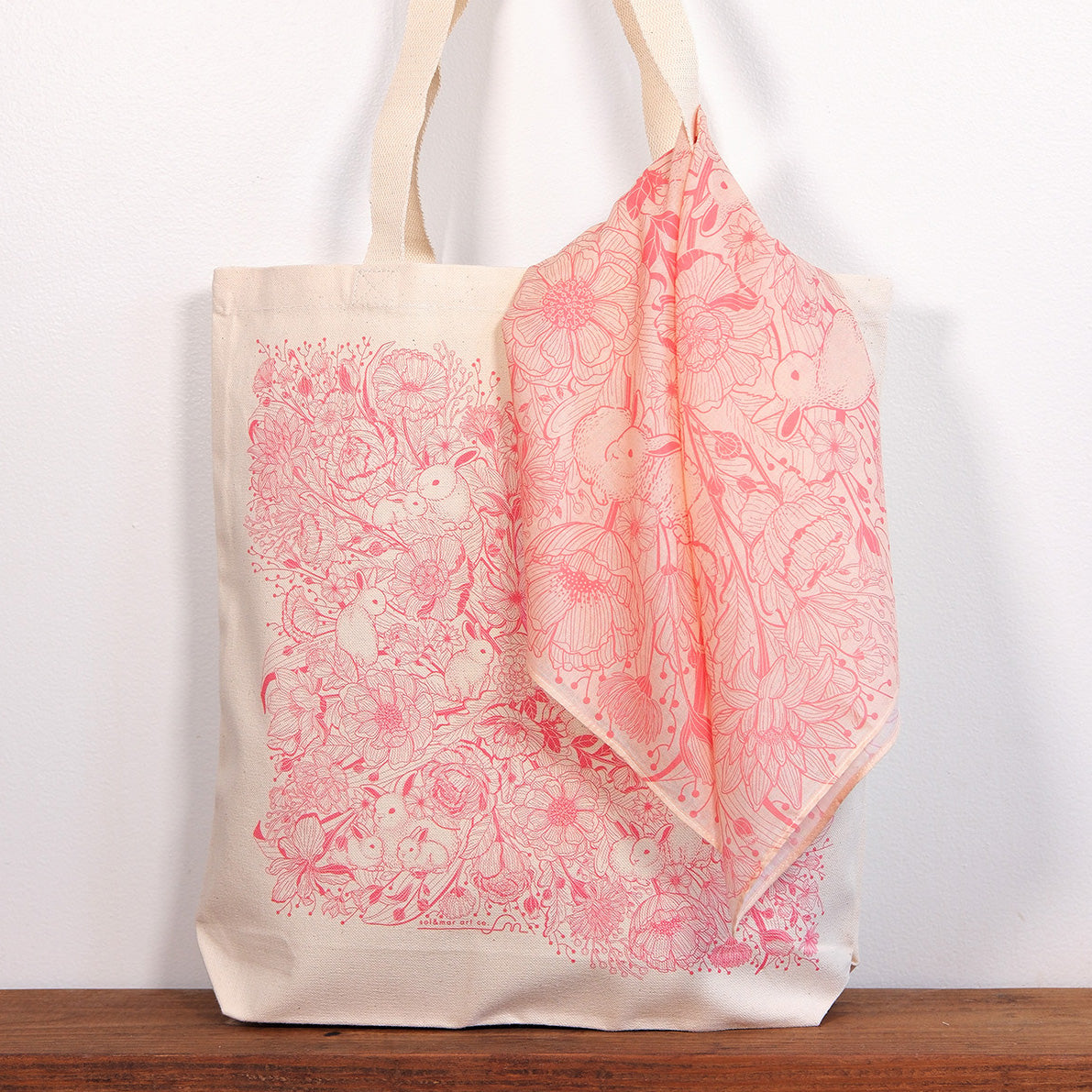 Bunny Rabbit Tote bag + Bandana Scarf Set (Pastel Pink)