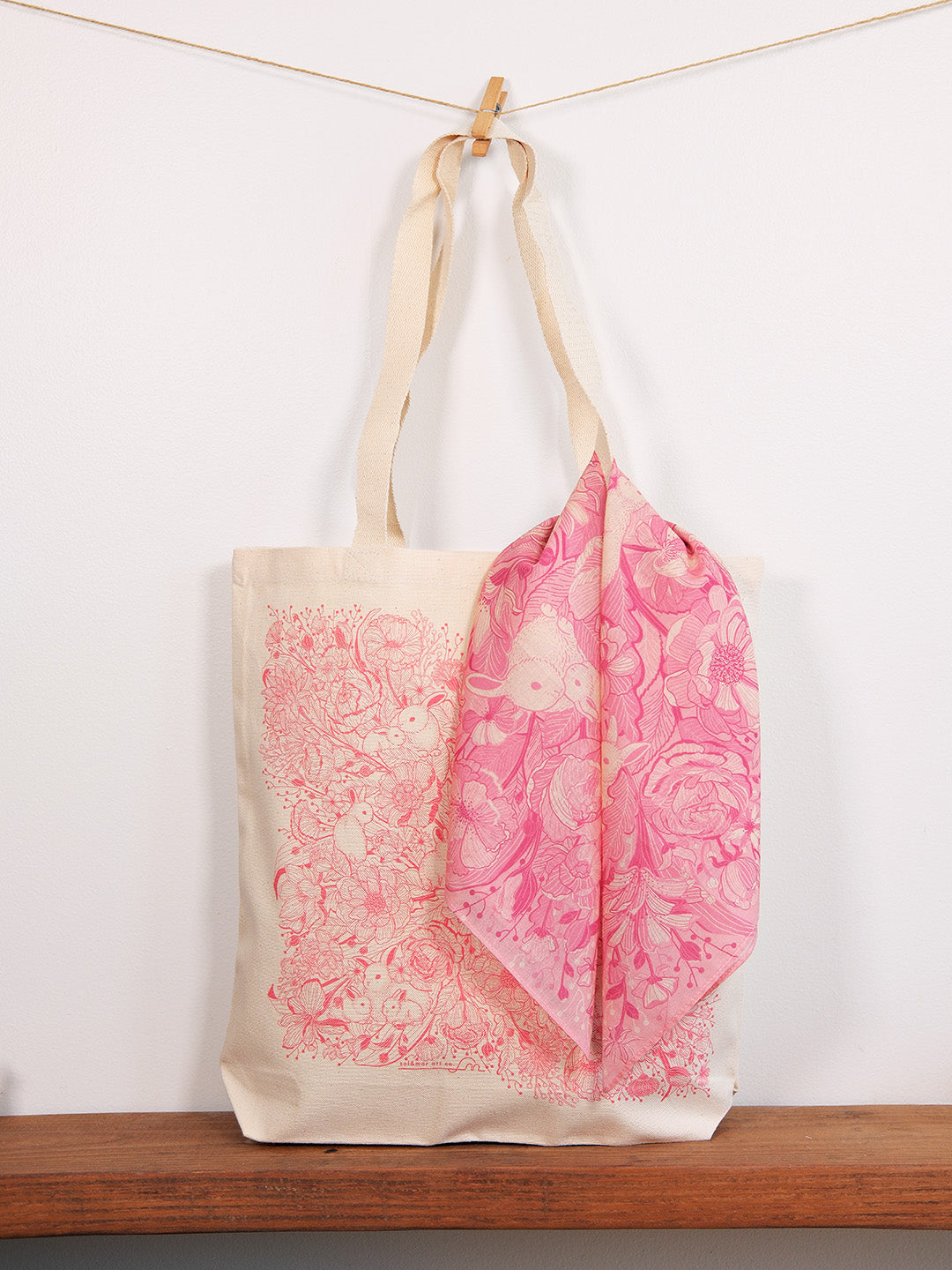Floral Bunny Canvas Tote Bag