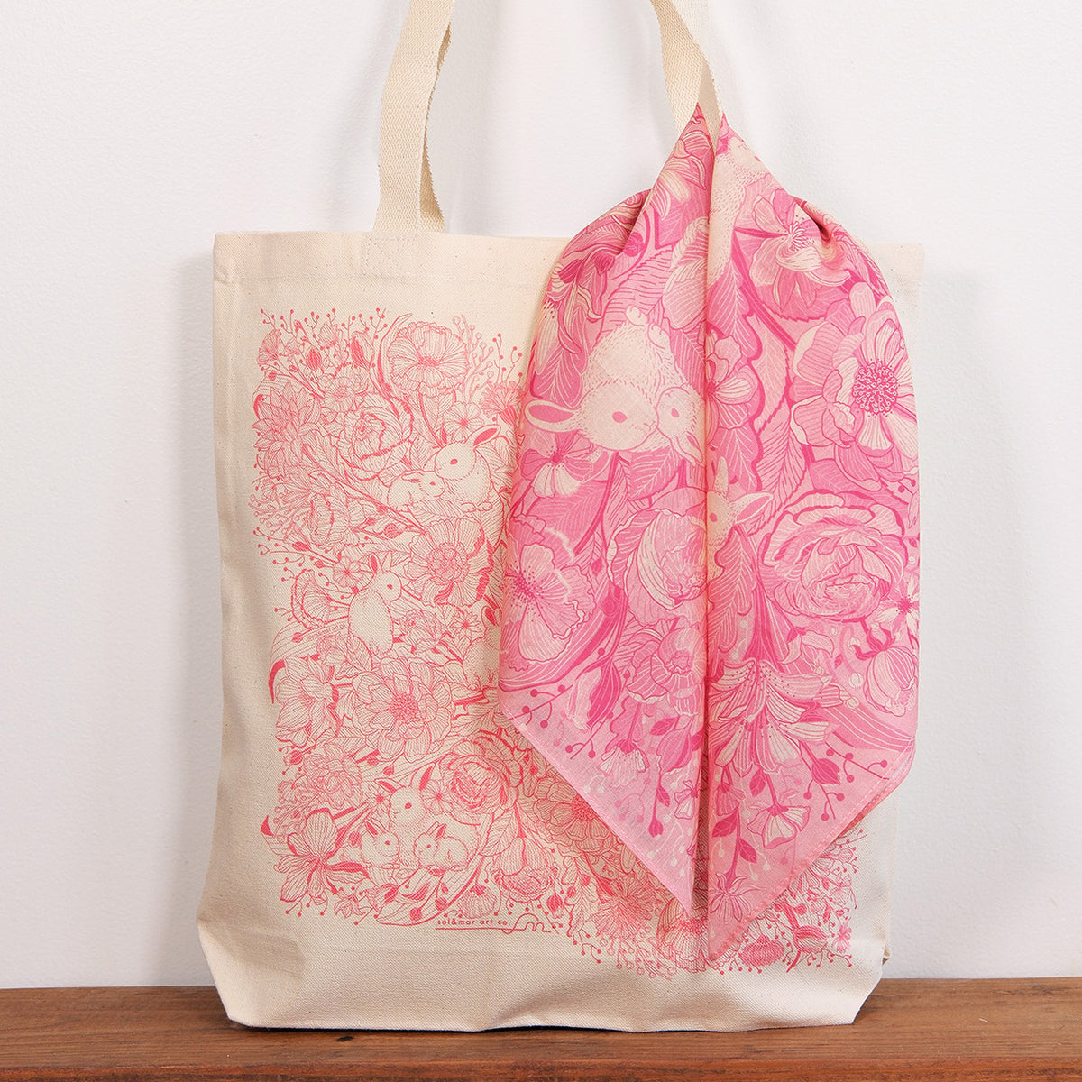 Bunny Rabbit Tote bag + Bandana Scarf Set (Pink)