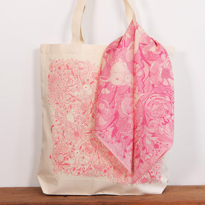 Bunny Rabbit Tote bag + Bandana Scarf Set (Pink)