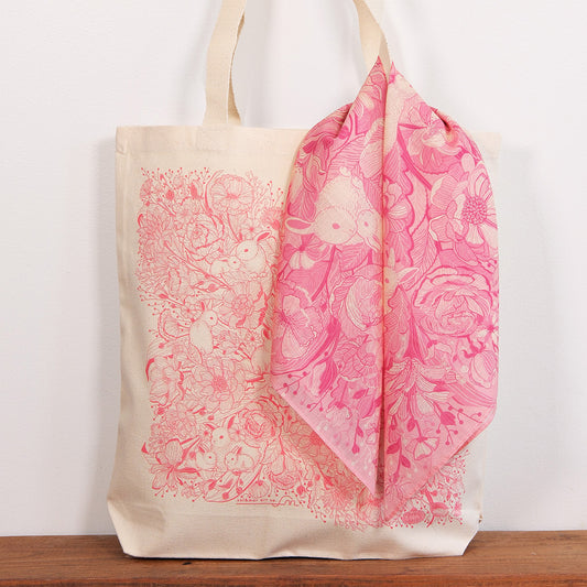 Bunny Rabbit Tote bag + Bandana Scarf Set (Pink)