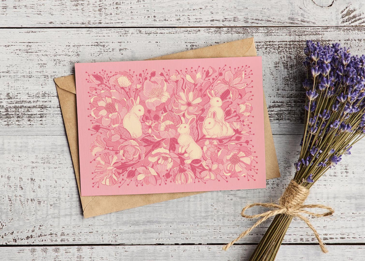 Bunny in the Floral Breeze Art Print Postcard