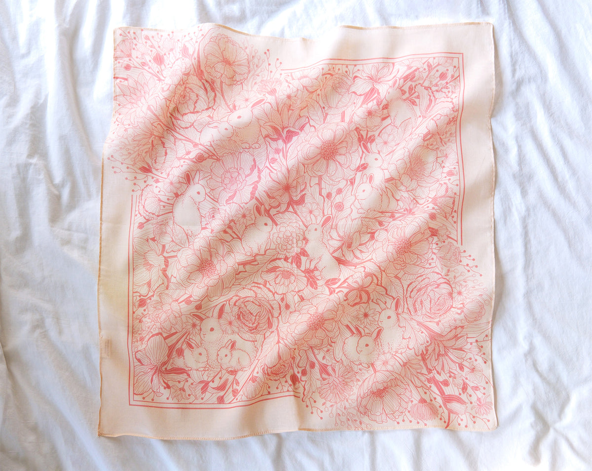 Floral Bunny Bandana Scarf (Pastel Pink)