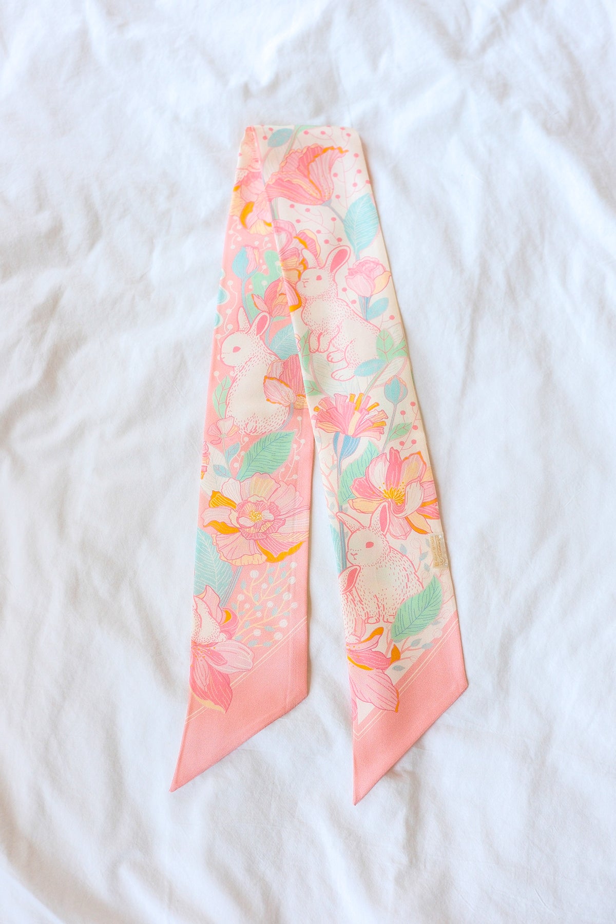 Floral Bunny Art Silk Twilly