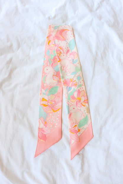 Floral Bunny Art Silk Twilly