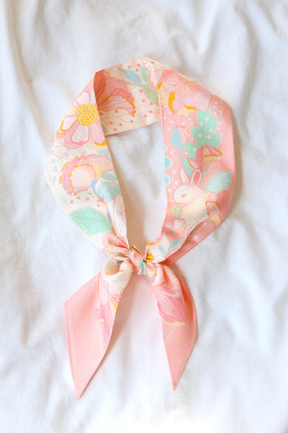 Floral Bunny Art Silk Twilly