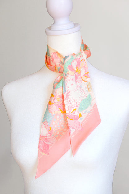 Floral Bunny Art Silk Twilly