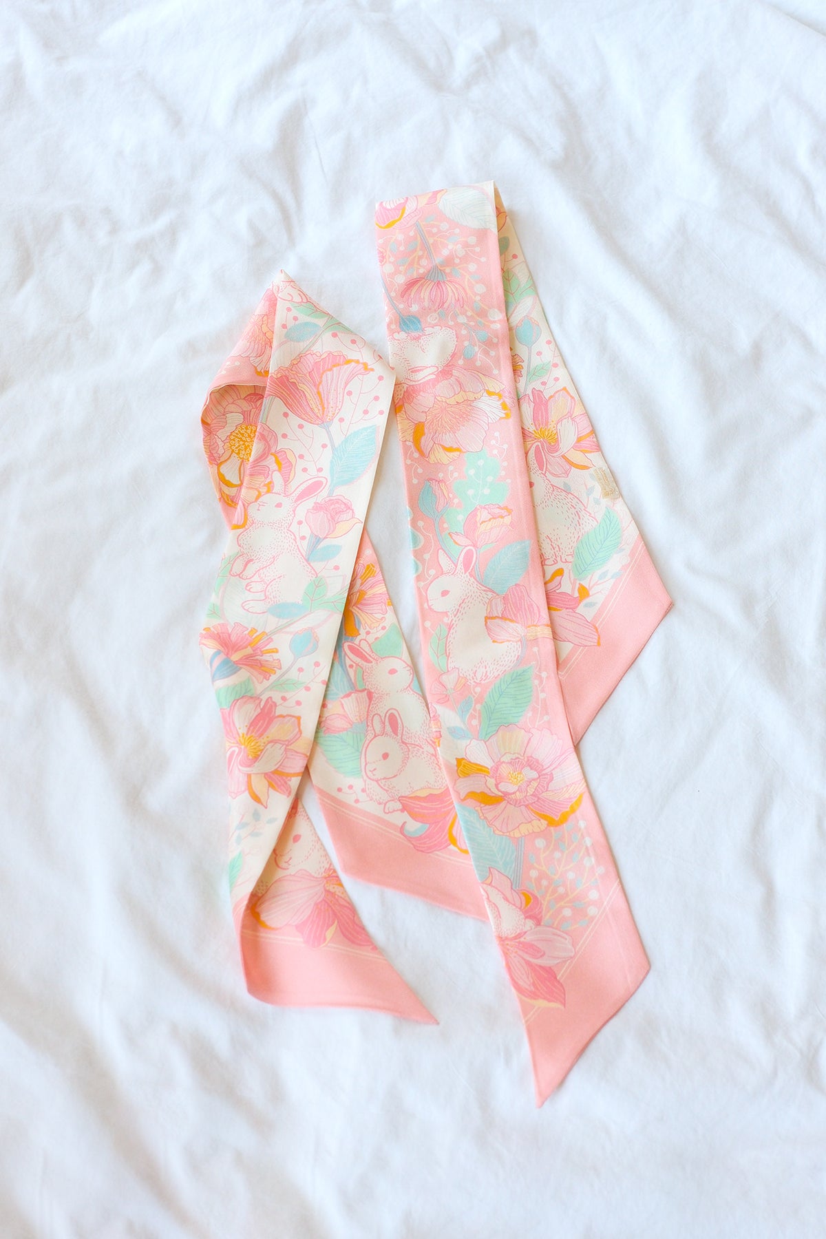 Floral Bunny Art Silk Twilly
