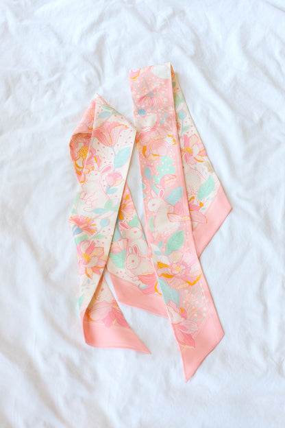 Floral Bunny Art Silk Twilly