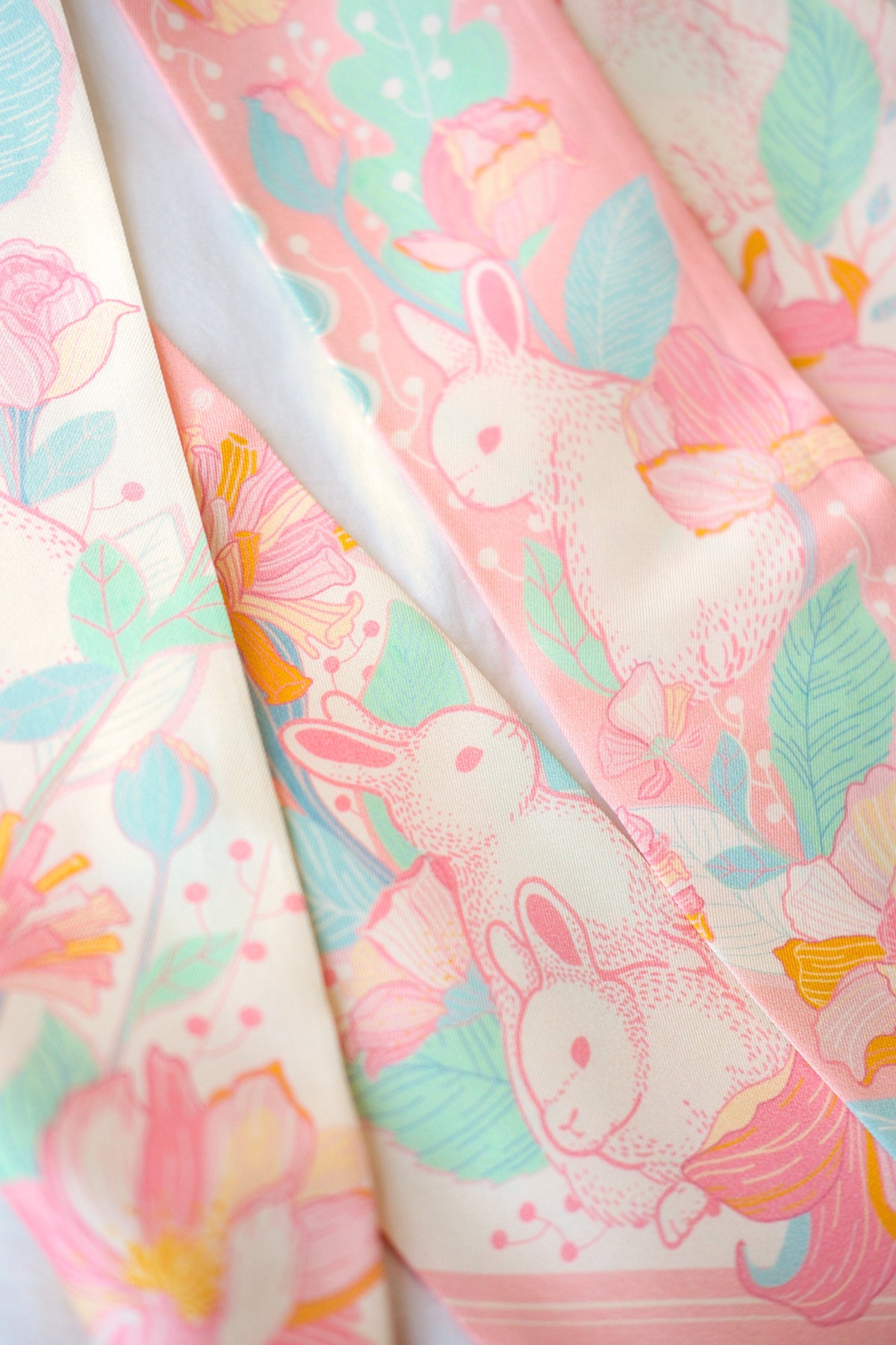 Floral Bunny Art Silk Twilly