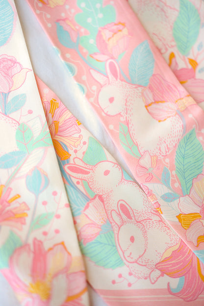 Floral Bunny Art Silk Twilly