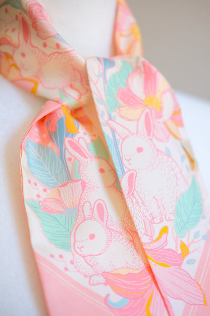 Floral Bunny Art Silk Twilly