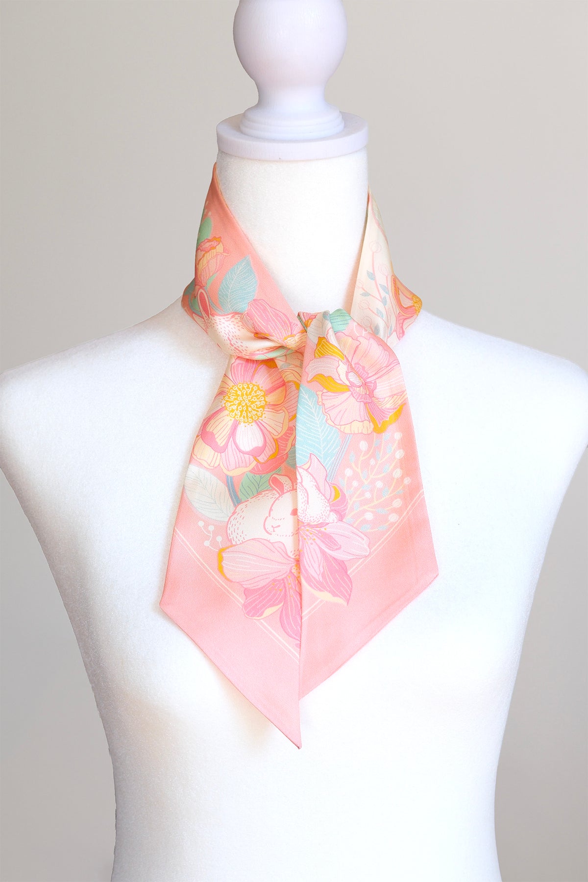 Floral Bunny Art Silk Twilly