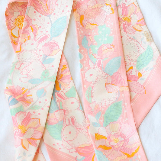 Floral Bunny Art Silk Twilly