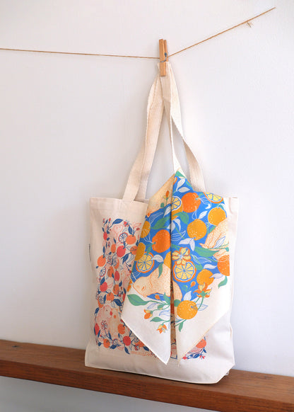 Capybara Yuzu Art Tote Bag + Bandana Gift Set (Tangerine)
