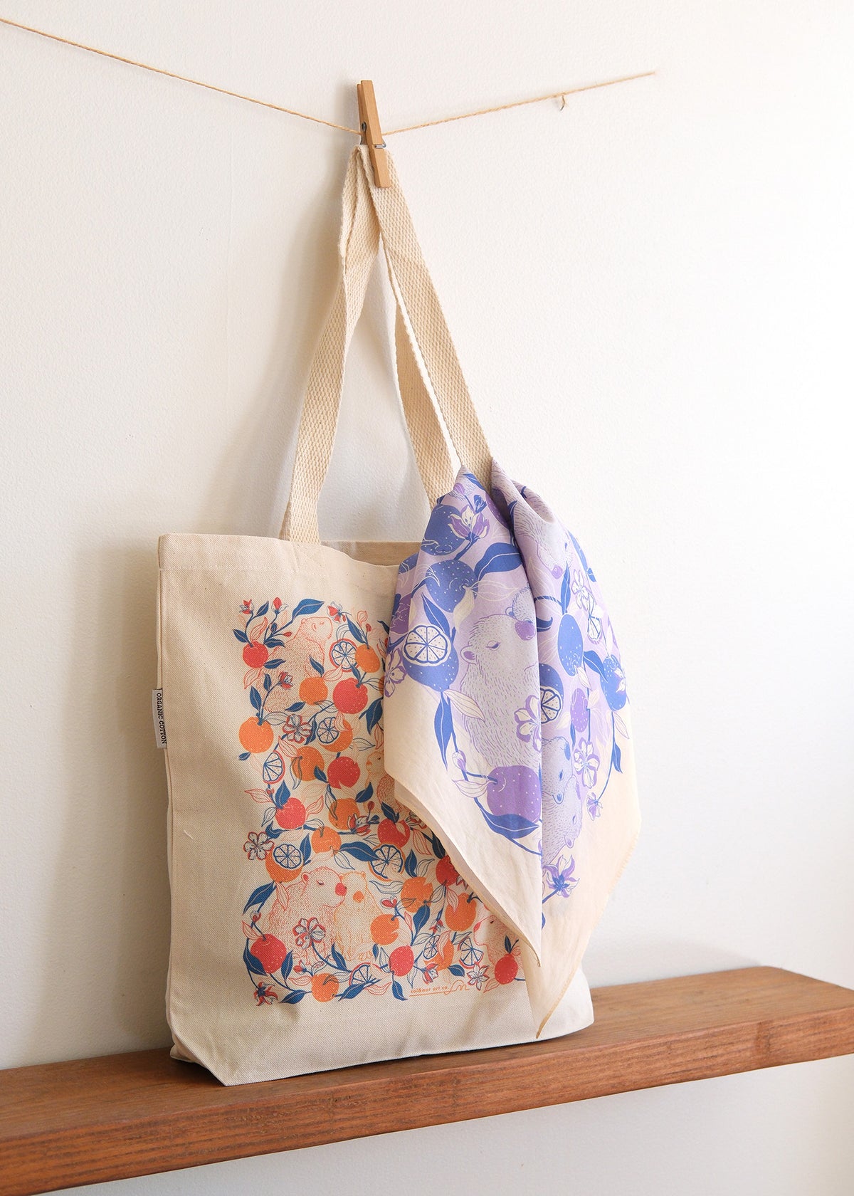 Capybara Yuzu Art Tote Bag + Bandana Gift Set (VeriPeri)