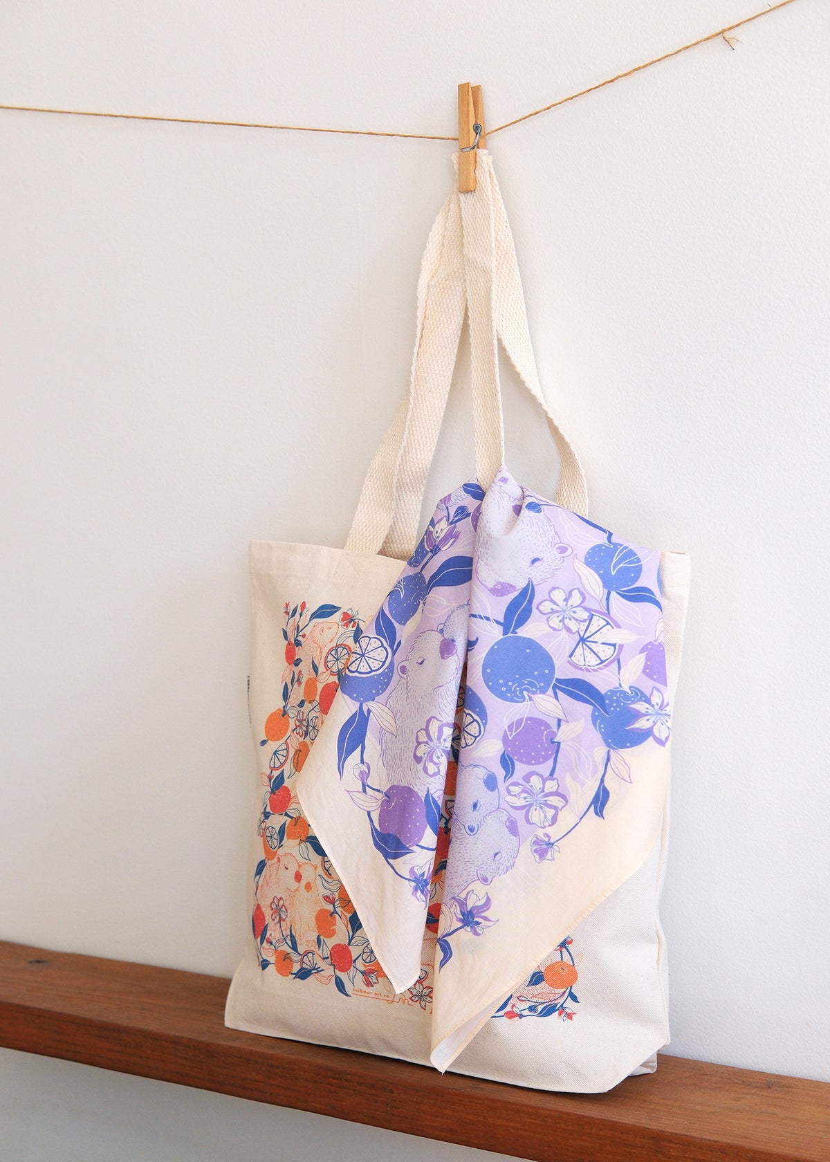 Capybara Yuzu Art Tote Bag + Bandana Gift Set (VeriPeri)